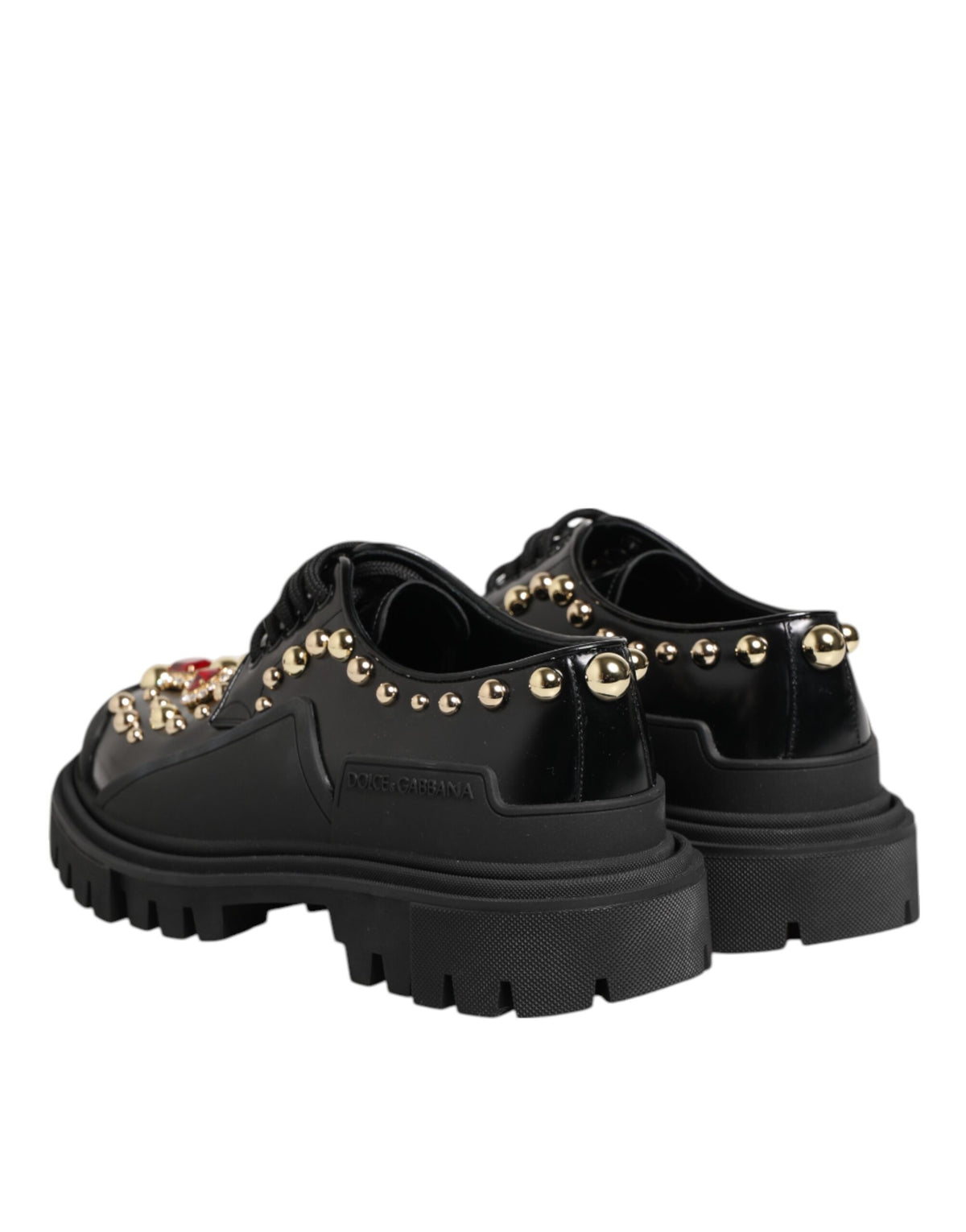 Dolce & Gabbana Schwarze Leder-Derby-Schuhe mit Kristallen