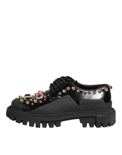 Dolce & Gabbana Schwarze Leder-Derby-Schuhe mit Kristallen
