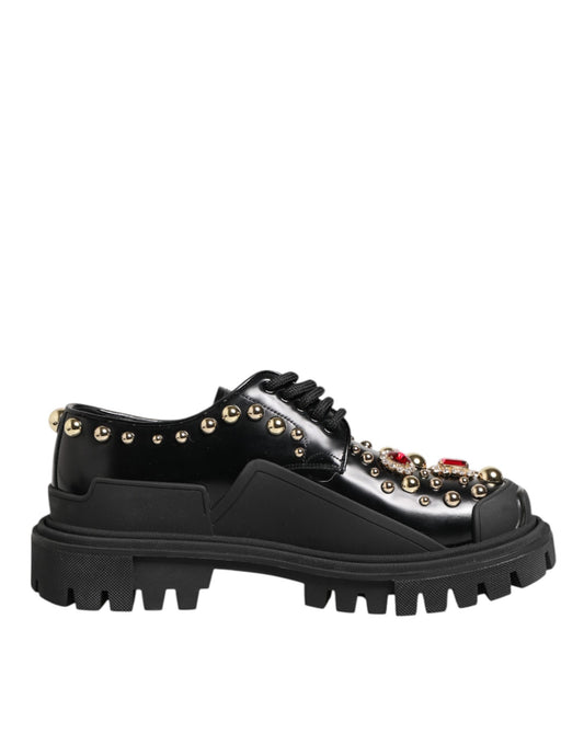 Dolce & Gabbana Schwarze Leder-Derby-Schuhe mit Kristallen