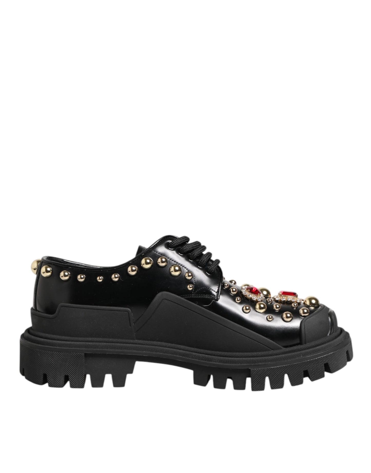 Dolce & Gabbana Schwarze Leder-Derby-Schuhe mit Kristall-Verzierung