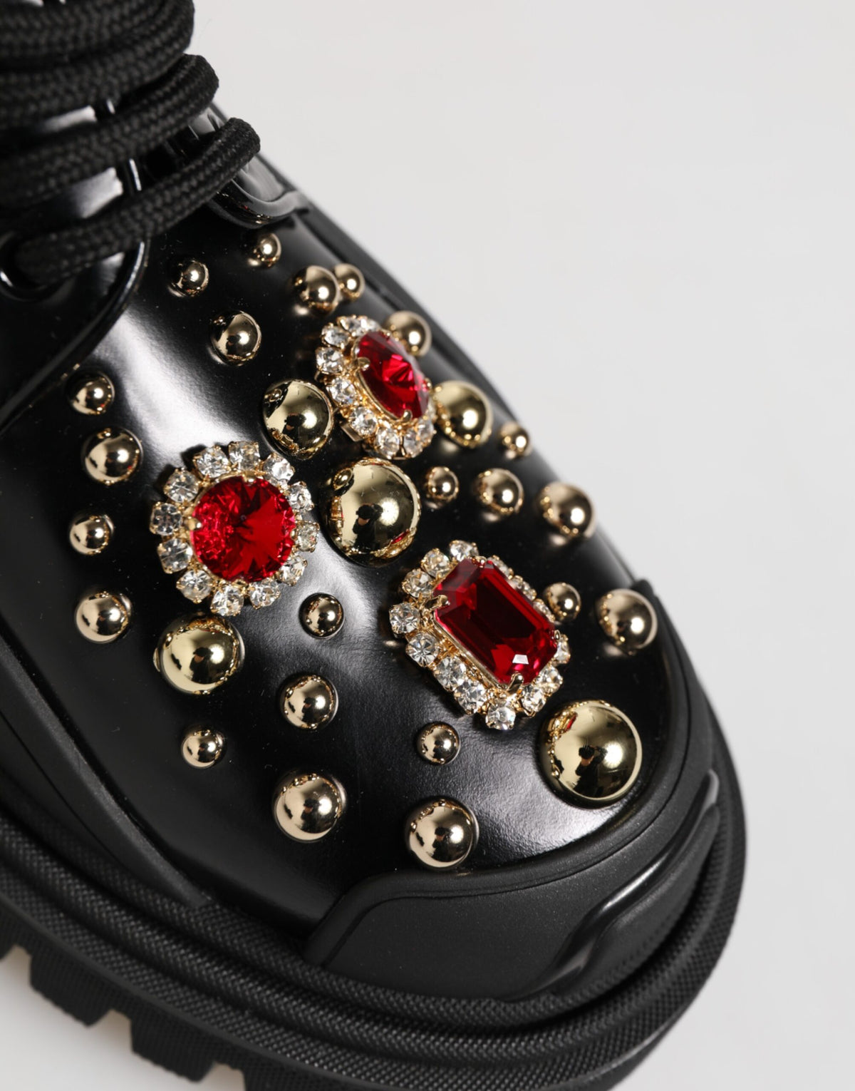 Dolce & Gabbana Schwarze Leder-Derby-Schuhe mit Kristallen