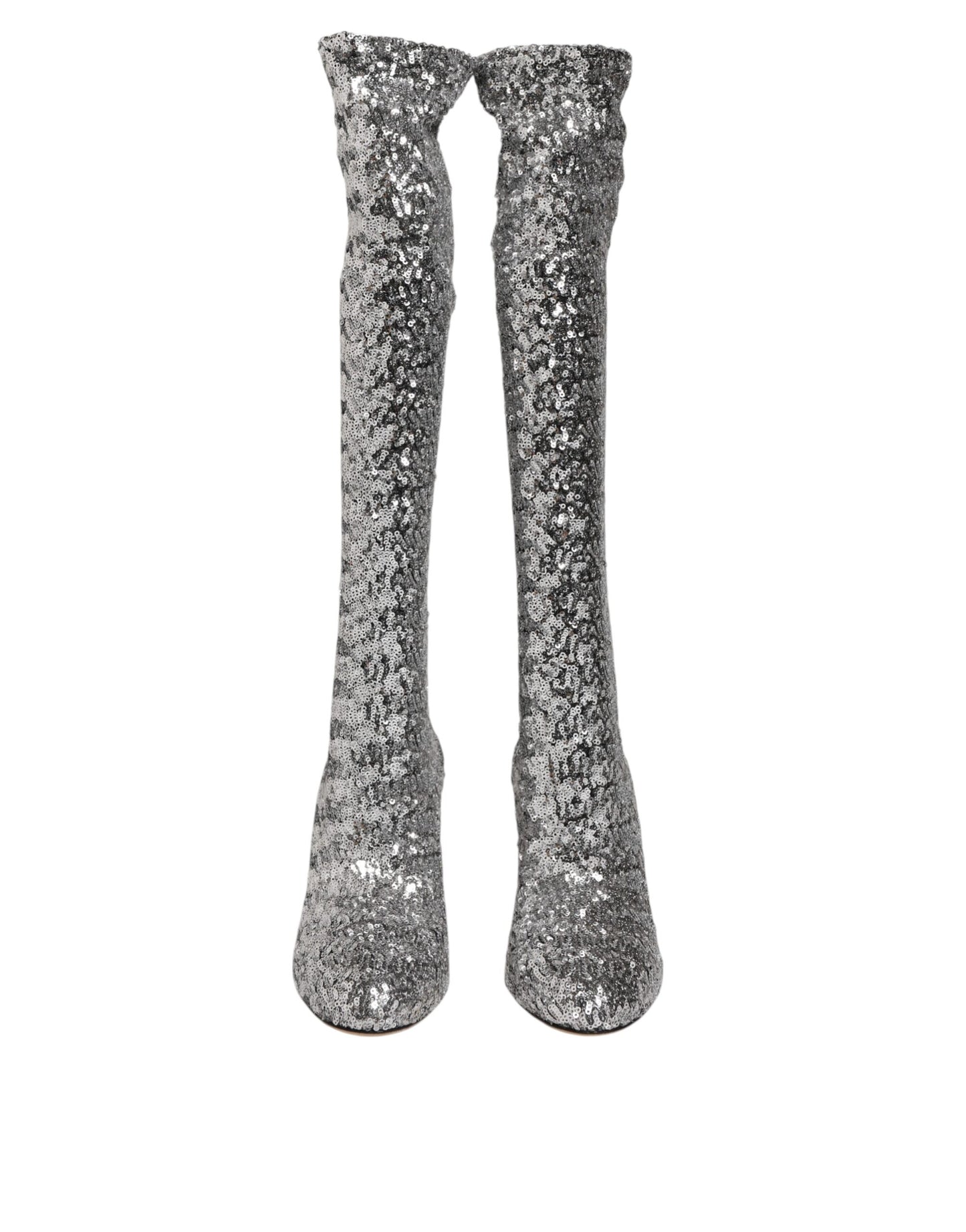Dolce & Gabbana Schuhe Silber Pailletten Glitter High Heel Stiefel Schuhe
