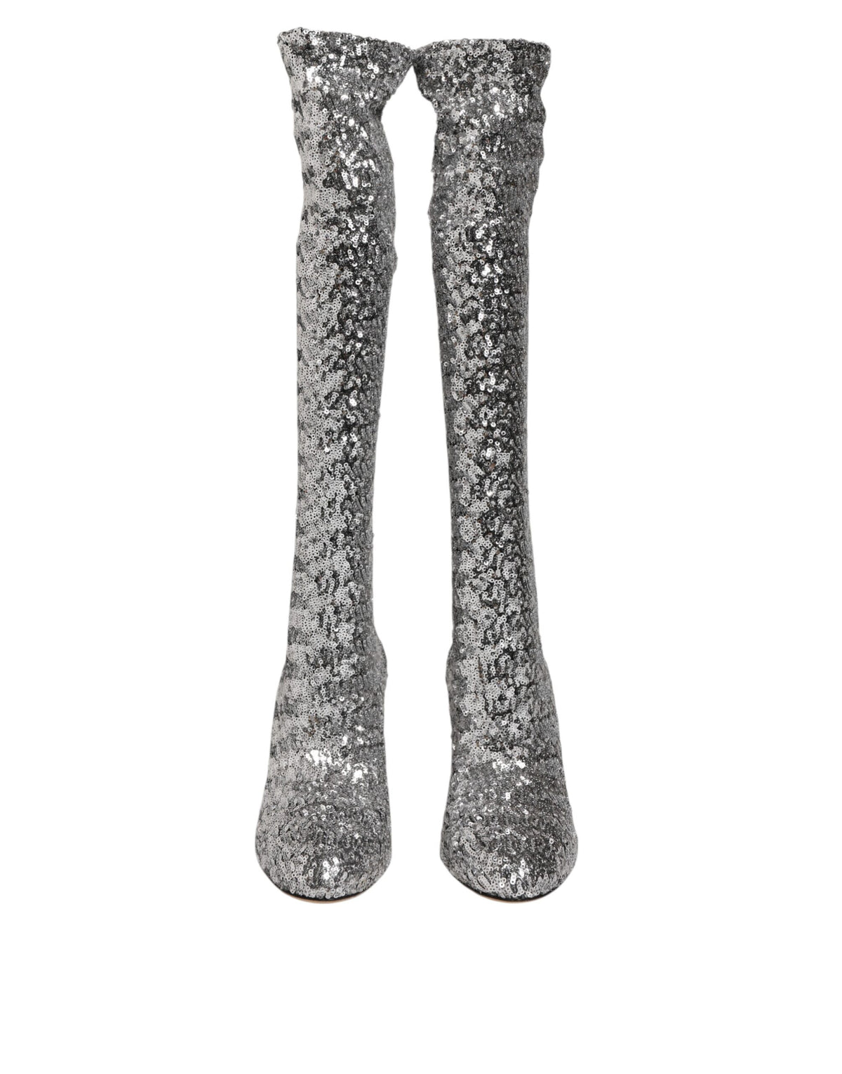 Dolce & Gabbana Silberne Overknee-Stiefel mit Pailletten