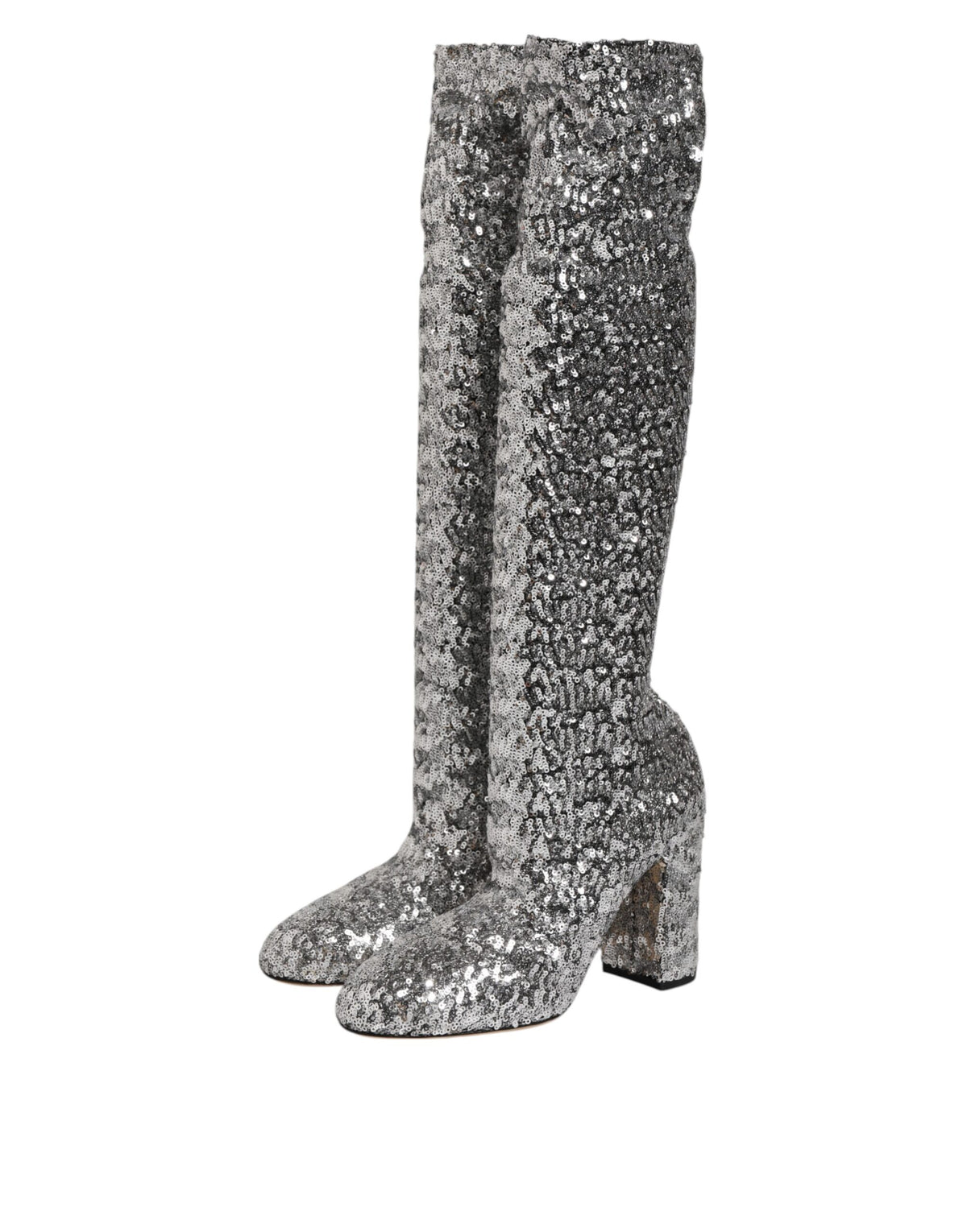Dolce & Gabbana Silberne Overknee-Stiefel mit Pailletten