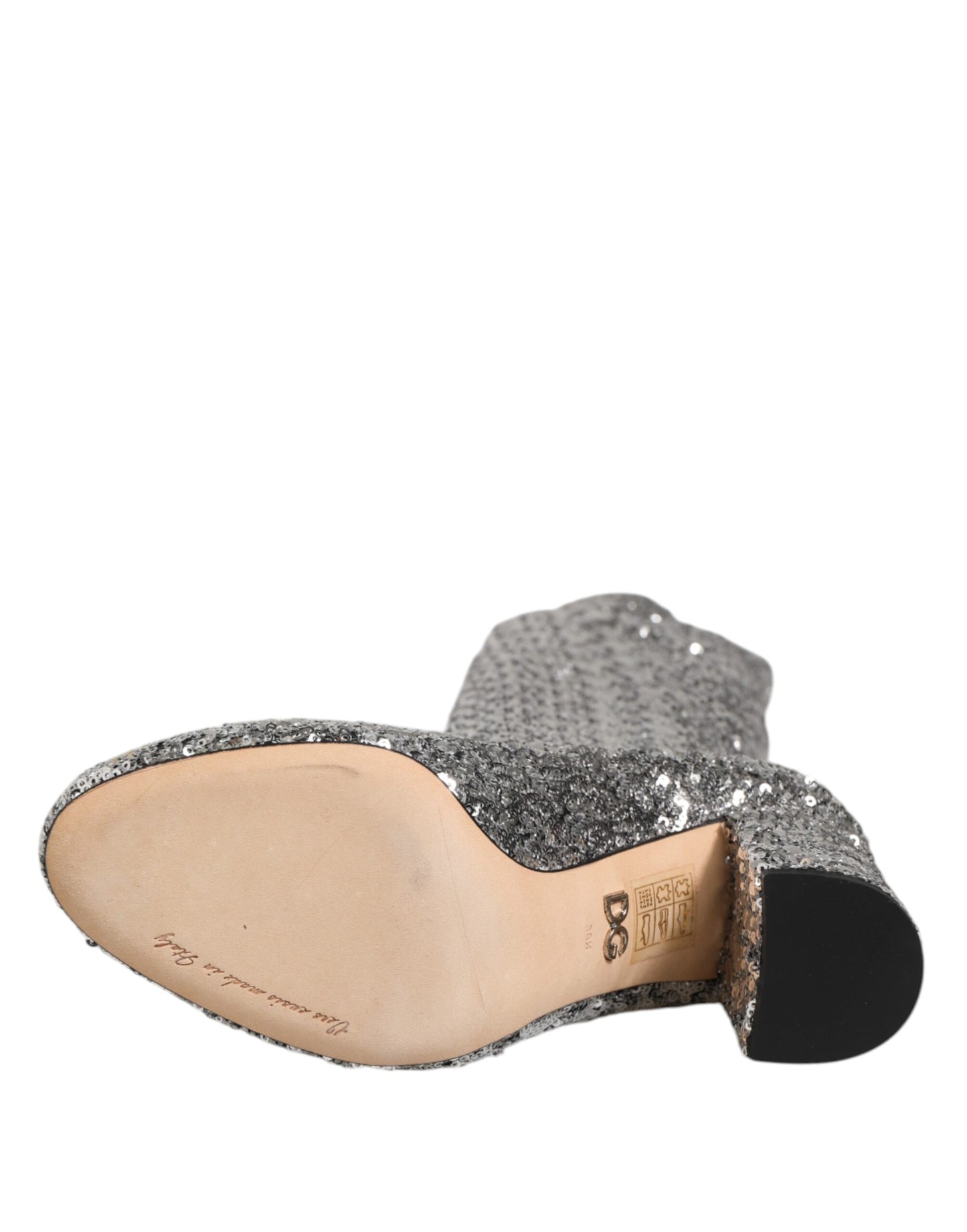 Dolce & Gabbana Schuhe Silber Pailletten Glitter High Heel Stiefel Schuhe