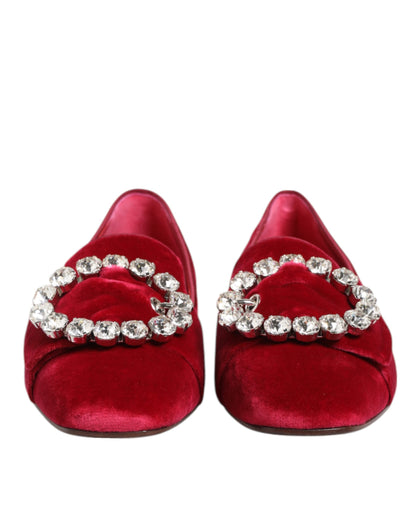 Dolce & Gabbana Rot Samt Kristall Schnalle Loafers Flats Schuhe