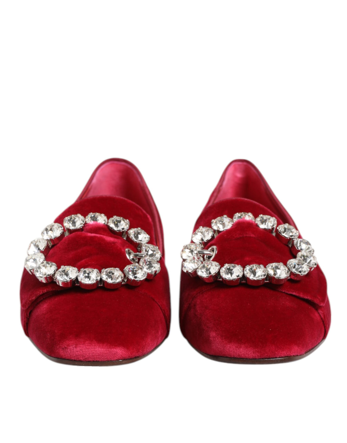 Dolce & Gabbana Mocassini Rossi con Cristalli con Fibbia in cotone e viscosa e velluto