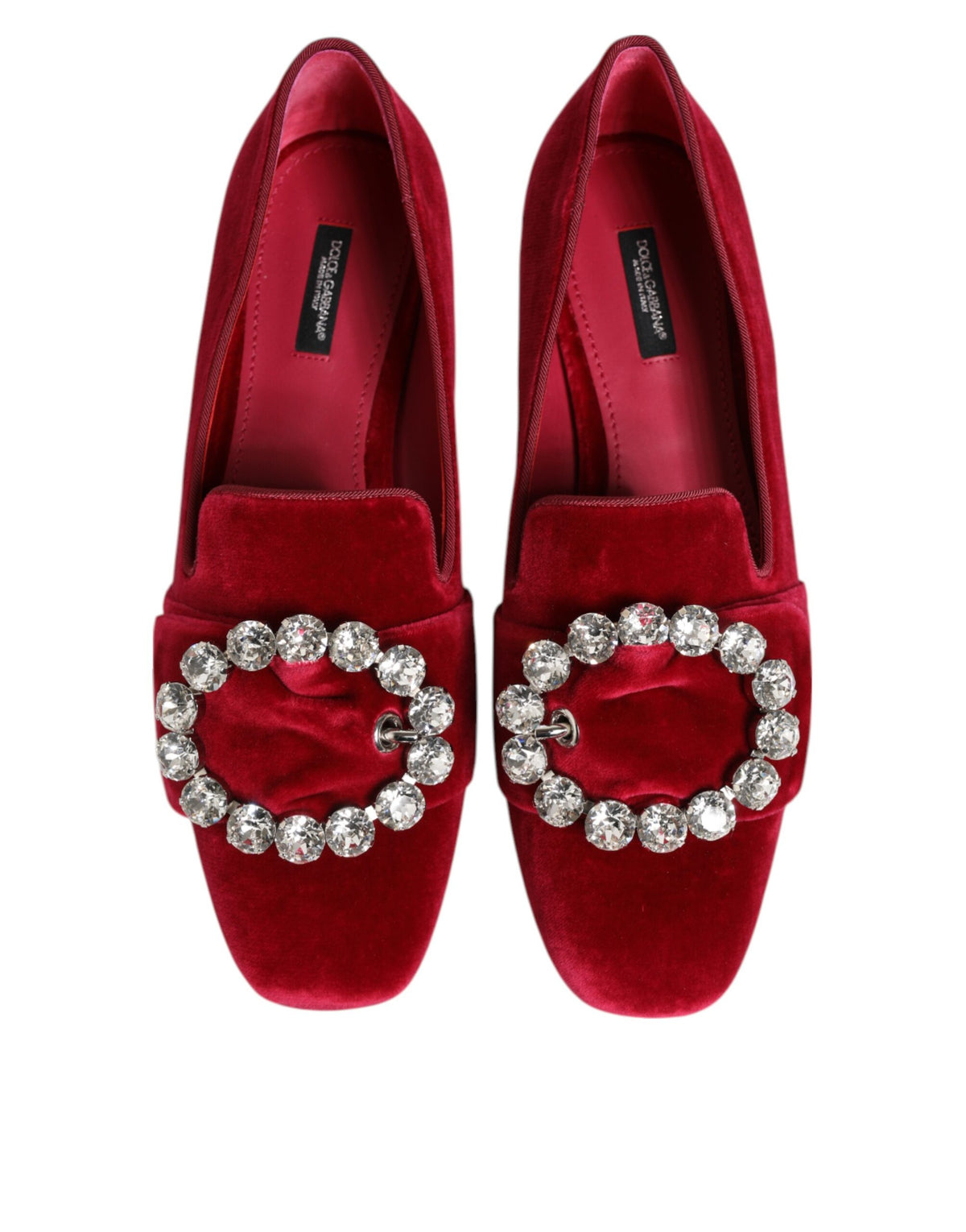 Dolce & Gabbana Mocassini Rossi con Cristalli con Fibbia in cotone e viscosa e velluto