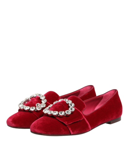 Dolce & Gabbana Rot Samt Kristall Schnalle Loafers Flats Schuhe