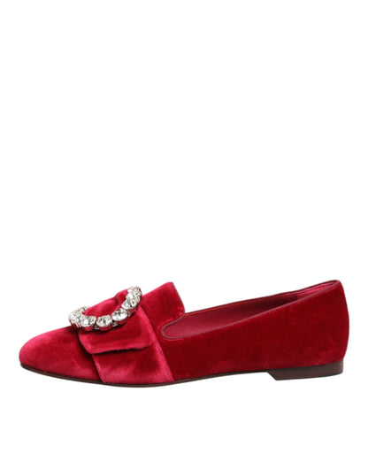 Dolce & Gabbana Rot Samt Kristall Schnalle Loafers Flats Schuhe