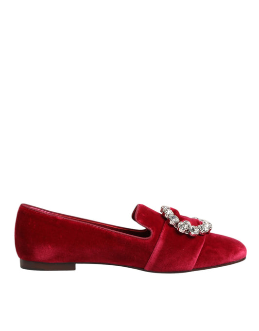 Dolce & Gabbana Rote Samt-Loafer mit Kristallschnalle