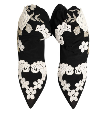 Dolce & Gabbana Schwarz-weiße bestickte Jersey-Stiletto-Boots
