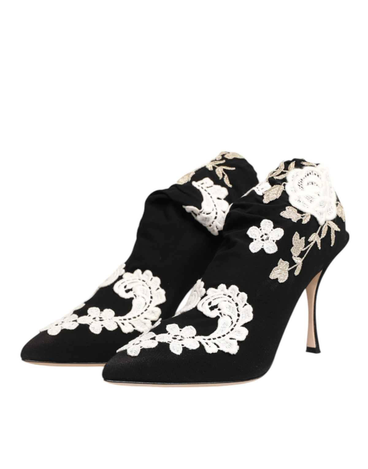 Dolce & Gabbana Schwarz-weiße bestickte Jersey-Stiletto-Boots