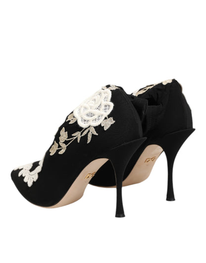 Dolce & Gabbana Schwarz-weiße bestickte Jersey-Stiletto-Boots