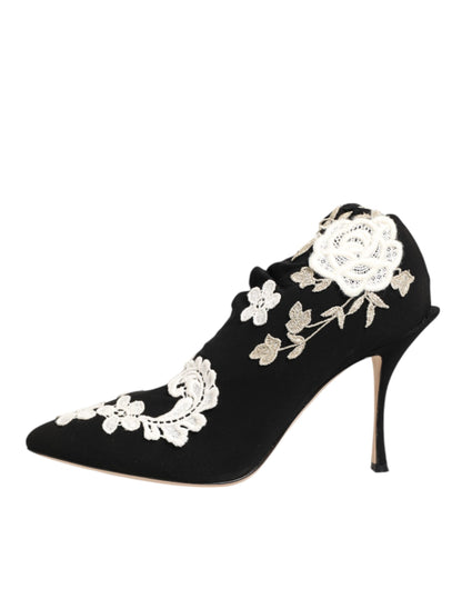 Dolce & Gabbana Schwarz-weiße bestickte Jersey-Stiletto-Boots