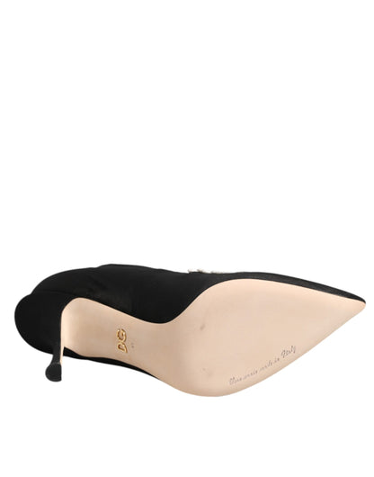 Dolce & Gabbana Schwarz-weiße bestickte Jersey-Stiletto-Boots