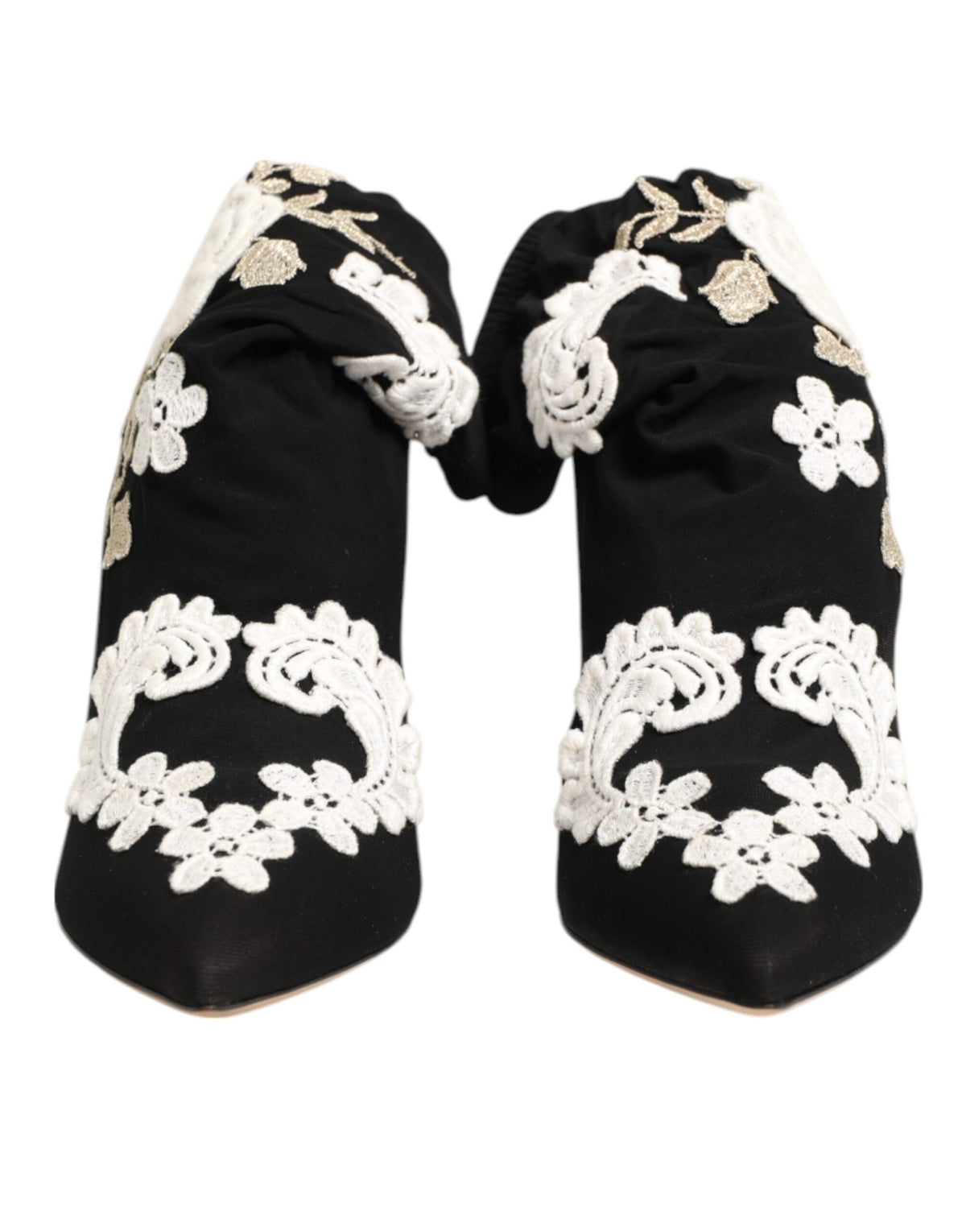 Dolce & Gabbana Schwarz-weiße bestickte Jersey-Stiletto-Boots