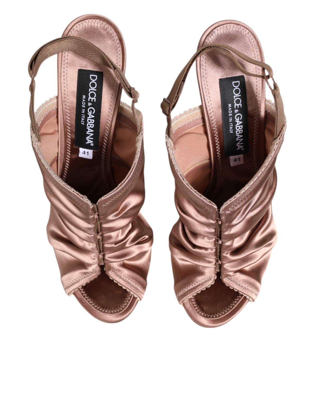 Dolce & Gabbana Bronze Satin Ruffled Slingback Sandals Shoes