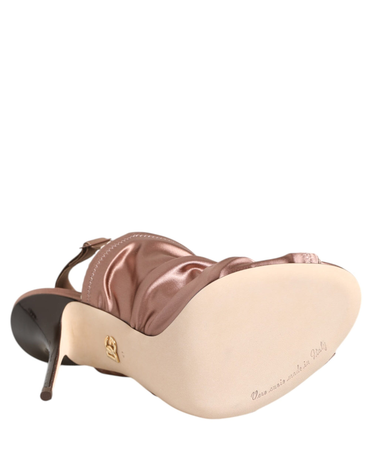 Dolce & Gabbana Bronze Satin Ruffled Slingback Sandals Shoes