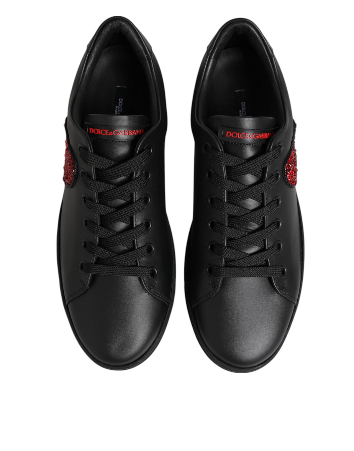 Dolce & Gabbana Heart Sneaker basse Nere con Cristalli in pelle di vitello