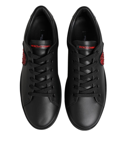 Dolce & Gabbana Heart Sneaker basse Nere con Cristalli in pelle di vitello