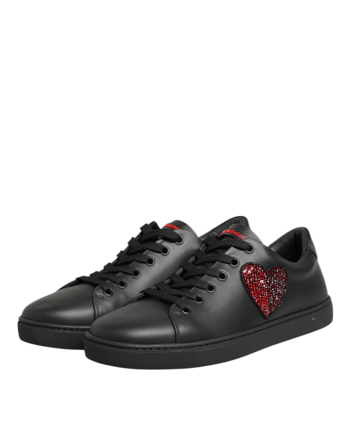 Dolce & Gabbana Heart Sneaker basse Nere con Cristalli in pelle di vitello