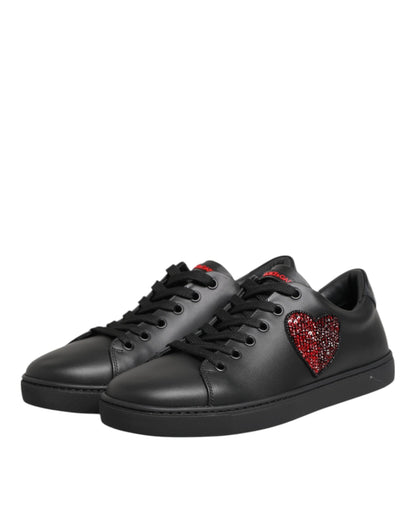 Dolce & Gabbana Heart Sneaker basse Nere con Cristalli in pelle di vitello