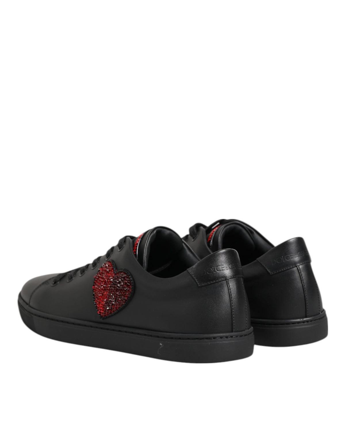 Dolce & Gabbana Heart Sneaker basse Nere con Cristalli in pelle di vitello