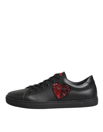 Dolce & Gabbana Heart Sneaker basse Nere con Cristalli in pelle di vitello