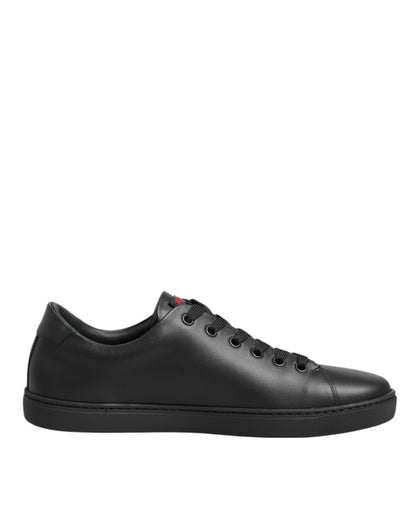 Dolce & Gabbana Schwarz Leder Crystal Heart Low Top Sneakers Schuhe