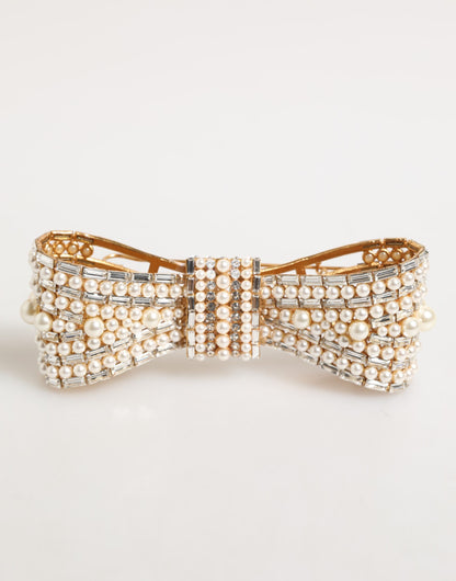 Dolce & Gabbana Gold Brass Glass Crystal Faux Pearl Embellished Brooch