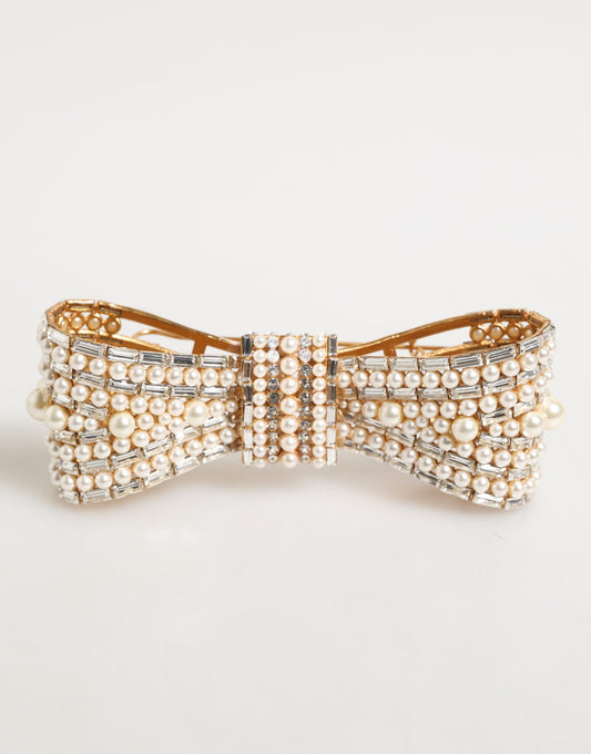 Dolce & Gabbana Goldfarbene Schleifenbrosche mit Kristallen und Perlen