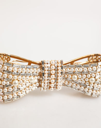 Dolce & Gabbana Gold Brass Glass Crystal Faux Pearl Embellished Brooch