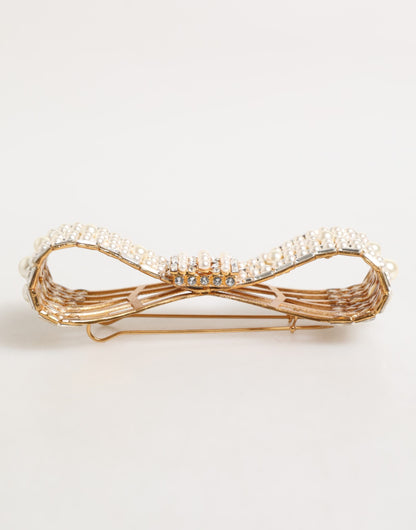 Dolce & Gabbana Gold Messing Glas Kristall Faux Perle verschönert Brosche