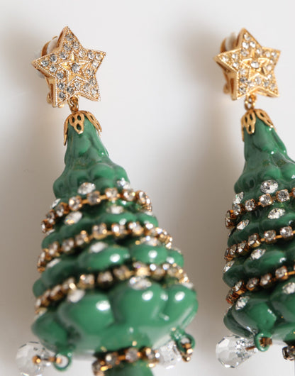 Dolce & Gabbana Gold Brass Multicolor Christmas Tree Earrings