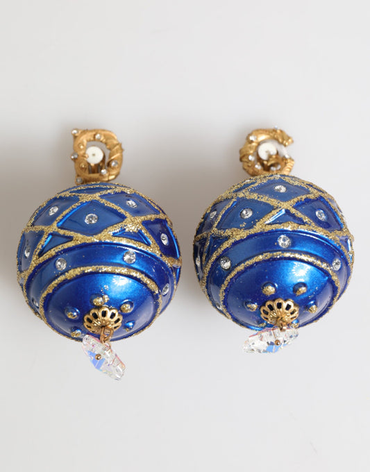 Dolce & Gabbana Gold-blaue Kristall-Clip-Ohrringe mit Kugelmotiv
