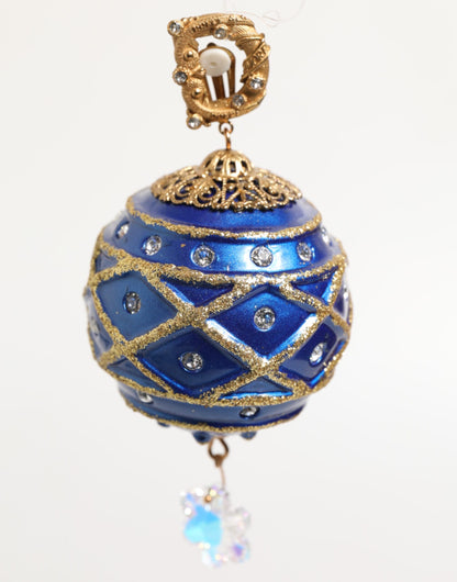 Dolce & Gabbana Gold Messing Blau Weihnachten Kugel Kristall Tropfen Clip auf Ohrringe