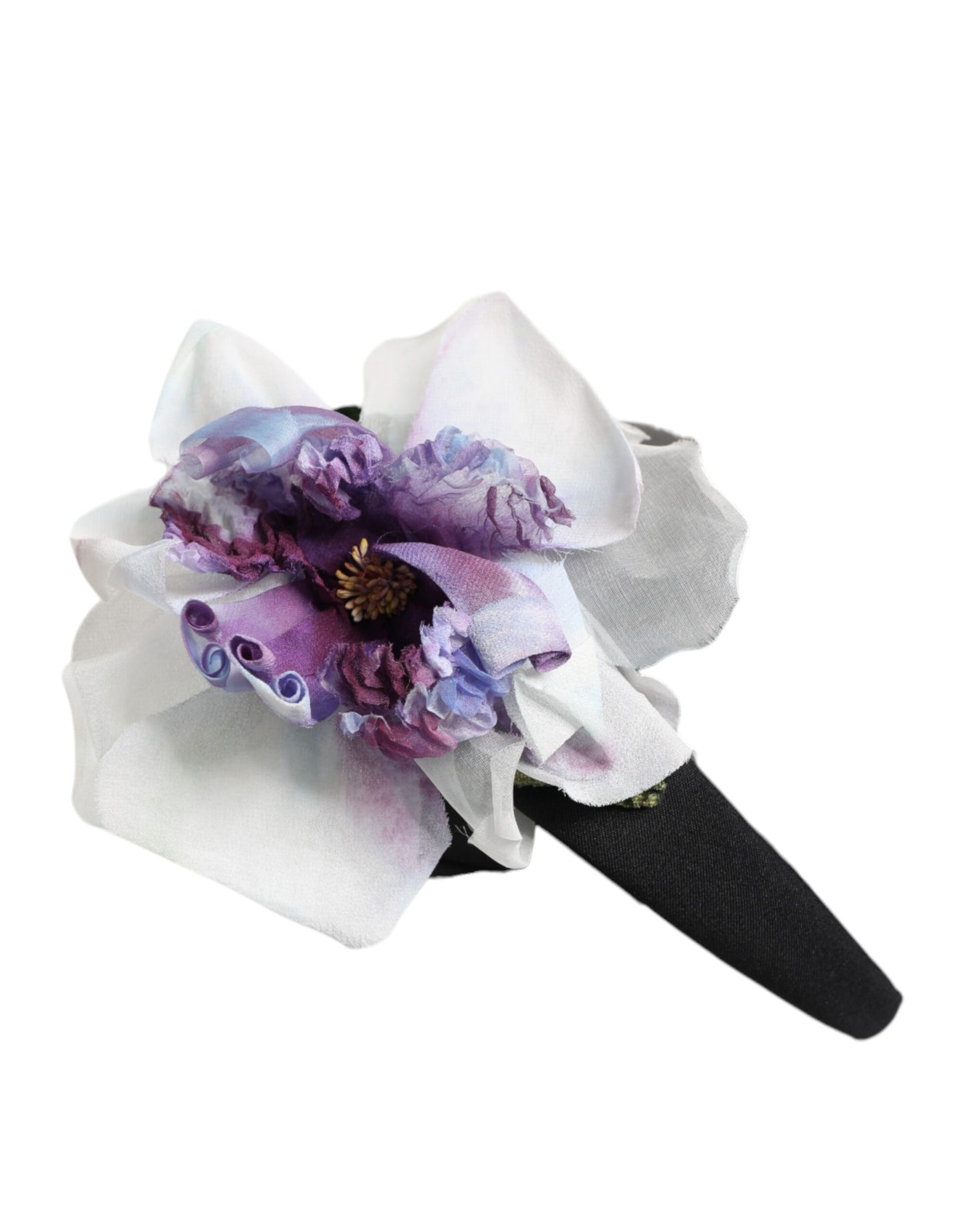 Dolce & Gabbana Schwarz Grün Seide Lila Weiß Floral Appliqué Accessoire Stirnband
