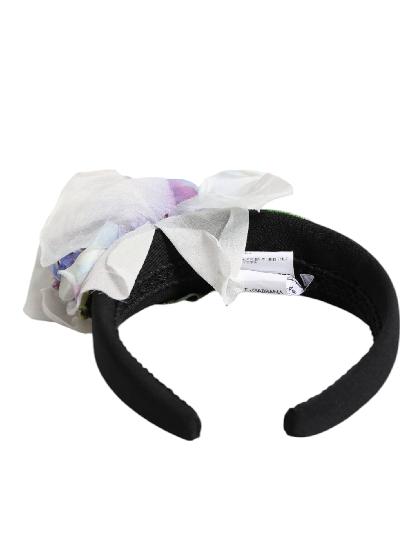 Dolce & Gabbana Schwarz Grün Seide Lila Weiß Floral Appliqué Accessoire Stirnband