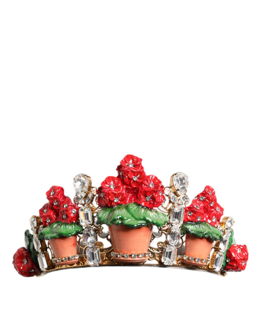 Dolce & Gabbana Floral Kristall-Stirnband Rot Gold