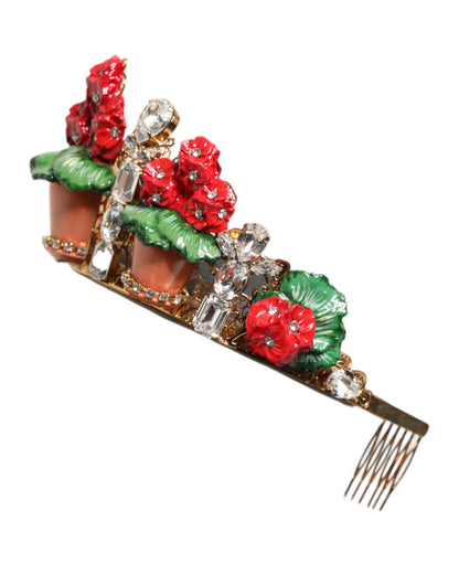 Dolce & Gabbana Floral Kristall-Stirnband Rot Gold
