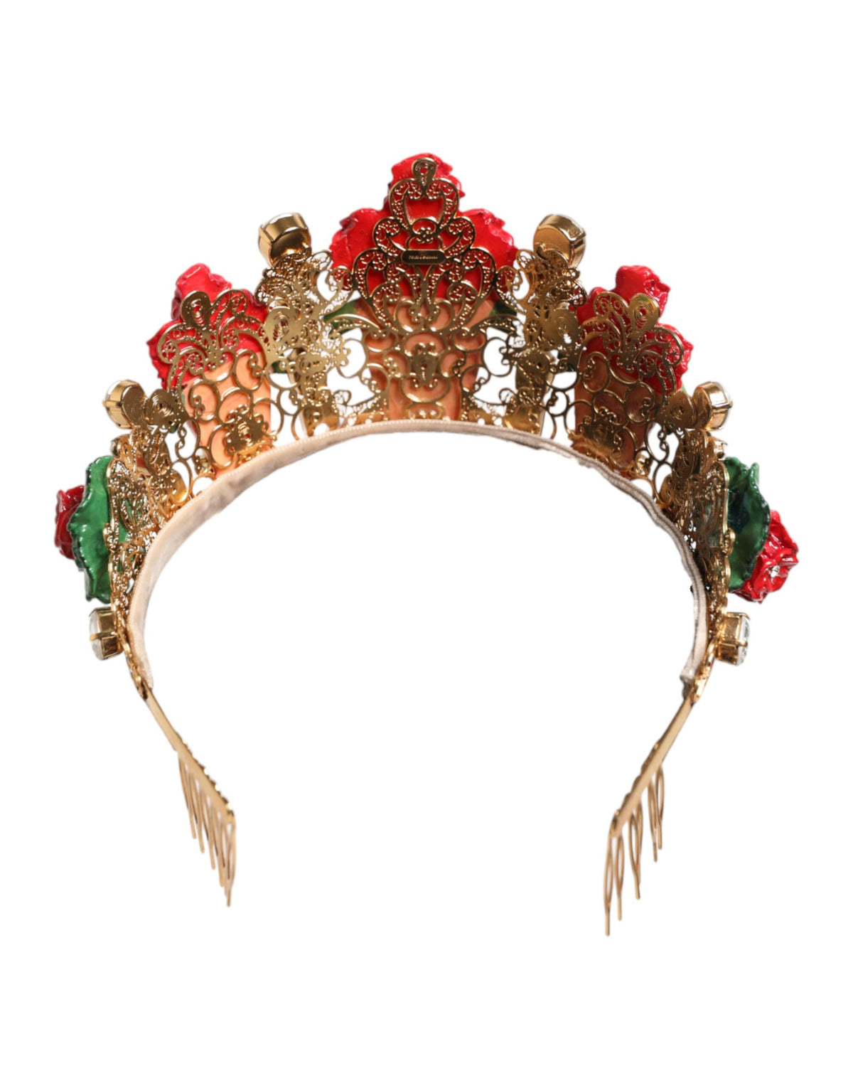 Dolce & Gabbana Floral Kristall-Stirnband Rot Gold