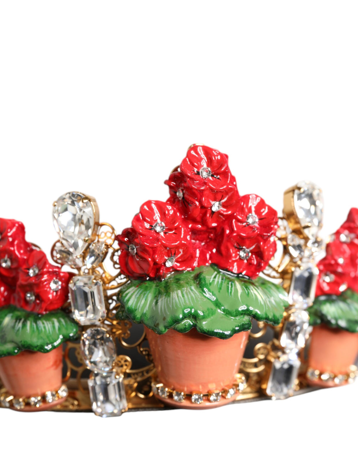 Dolce & Gabbana Floral Kristall-Stirnband Rot Gold