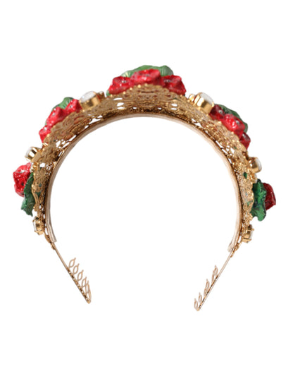Dolce & Gabbana Rote Blume Blumentopf Kristall Gold Krone Tiara Stirnband