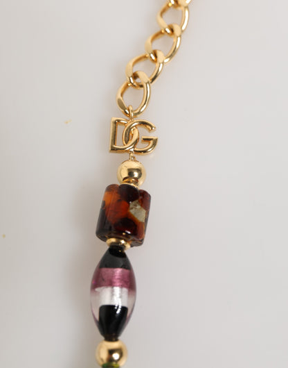 Dolce & Gabbana Multicolor Murano-Style Glass Bead Brass Necklace