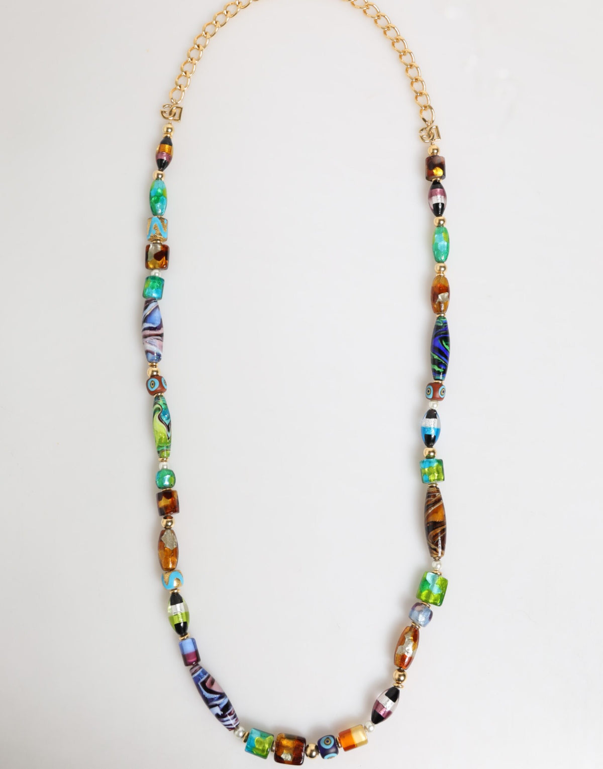 Dolce & Gabbana Multicolor Murano-Style Glass Bead Brass Necklace