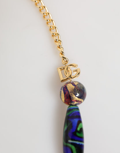 Dolce & Gabbana Multicolor Murano-Style Glass Bead Gold Brass Chain Necklace