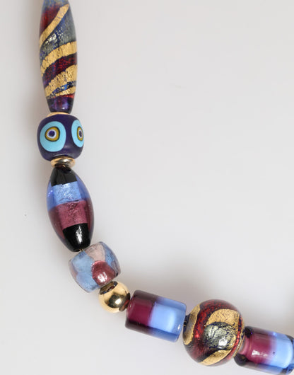 Dolce & Gabbana Multicolor Murano-Style Glass Bead Gold Brass Chain Necklace