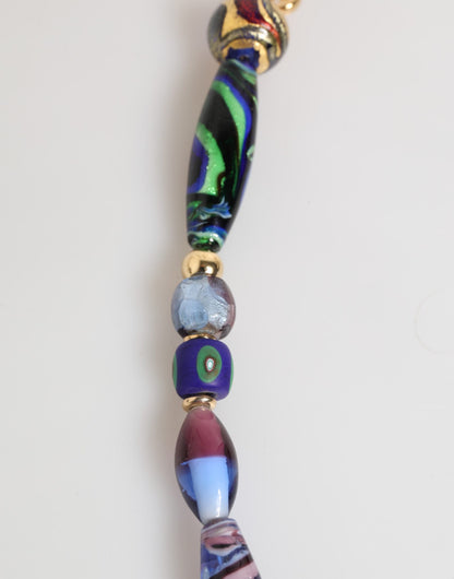 Dolce & Gabbana Multicolor Murano-Style Glass Bead Gold Brass Chain Necklace