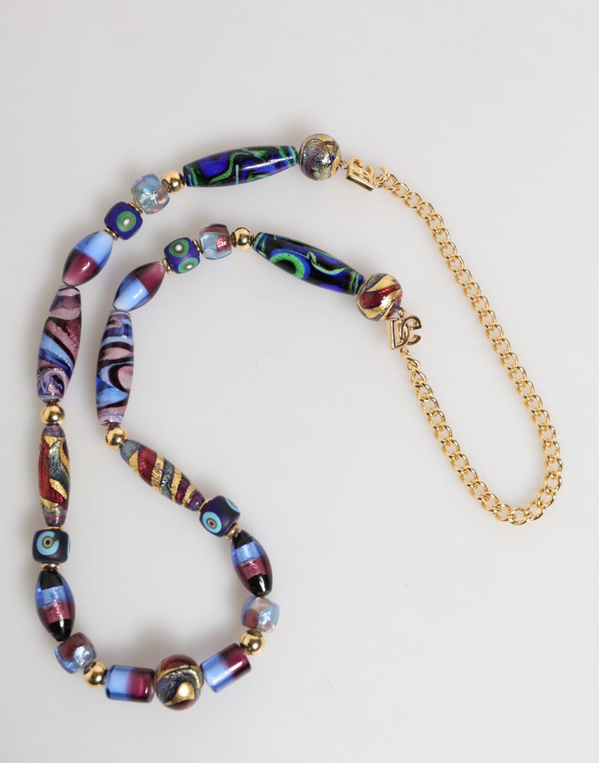 Dolce & Gabbana Multicolor Murano-Style Glass Bead Gold Brass Chain Necklace